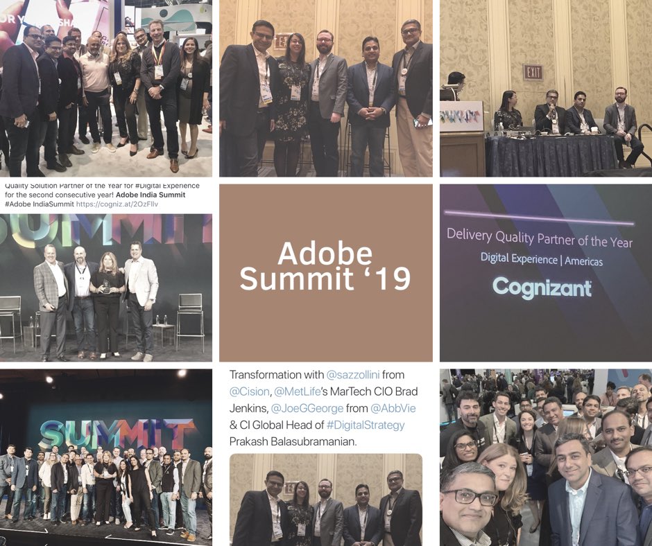 Bprakash1975's tweet photo. Had a wonderful outing at the Adobe Summit 2019. We at Cognizant were awarded the Adobe Delivery Partner of the year  2nd time in a row. I got a chance to speak in a panel discussion focused on Customer Experience and Loyalty #AdobeSummit2019 #customerexperienceinadigitalage https://t.co/LW1WGD1p2W