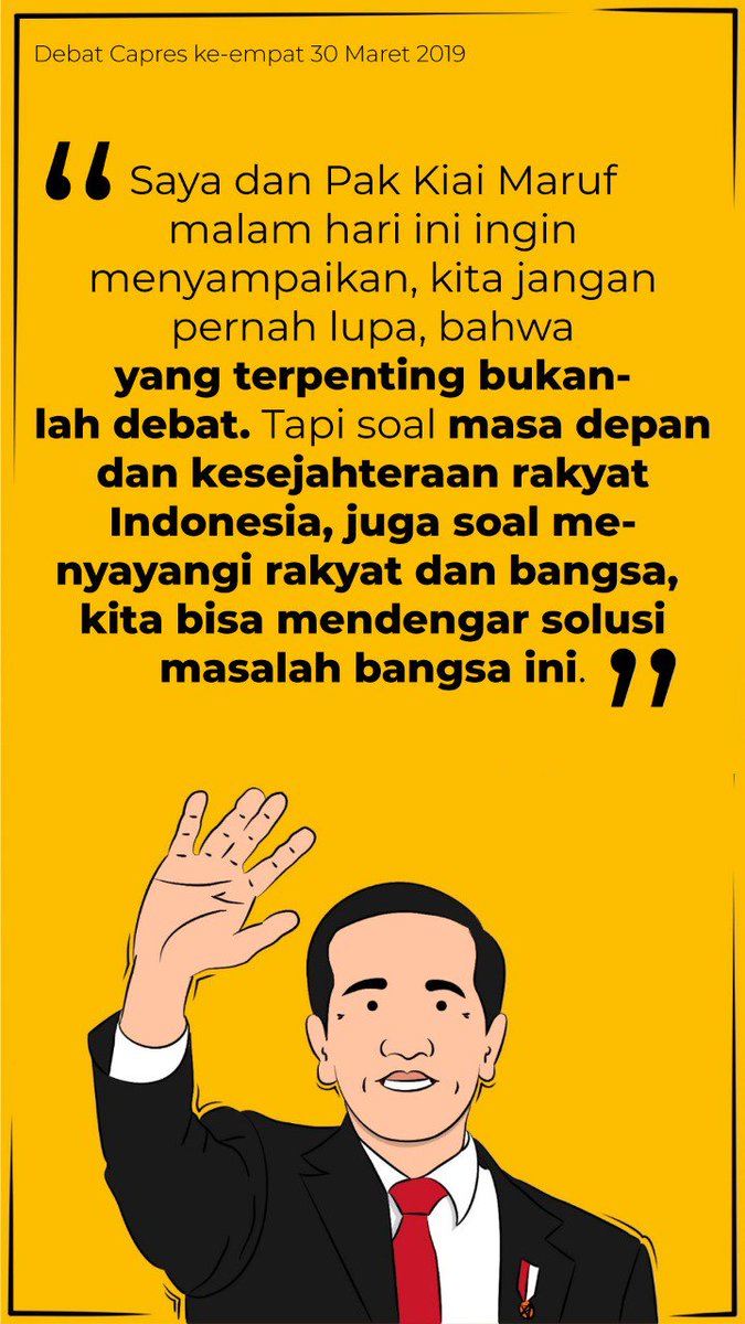 everyone can win the debute, but not everyone can be a leader. #PresidentialDebate #IndonesiaVotes #DebatPilpres2019 #JokowiDilan
#PemerintahanDILAN #DebatPilpres2019 #DebatKeempatPilpres2019