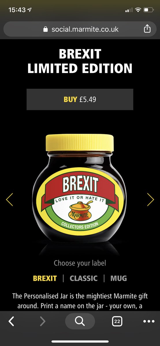 HarveyJPJones's tweet photo. @marmite very clever marmite marketing! Stealing my concept of the brexit marmite and making it into a collectors addition! 😂 #isawitcoming #smartmove https://t.co/vEuRs88ot2