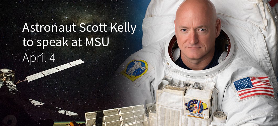 montanastate's tweet photo. This Thursday Capt. Scott Kelly (@StationCDRKelly), a history-making U.S. astronaut who spent a year in space, will speak at #MontanaState.

Do you have a question for Capt. Kelly? Use #ScottKellyAtMSU and your question could be asked during a Q&amp;A portion of his lecture! https://t.co/pJADfqNt5R