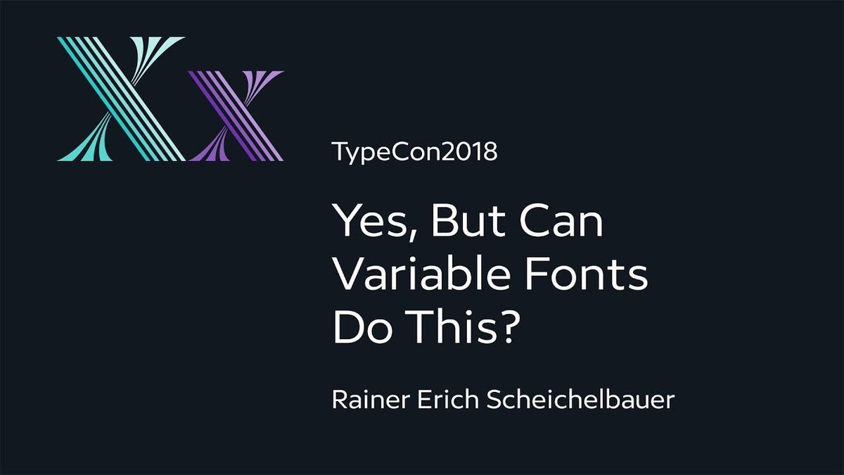 typesociety's tweet photo. Variable Fonts are the latest craze. But can you have fun with them too? You bet. Let Rainer take you on a quick tour through the fun side of OpenType variations. Thanks to @googlefonts you can watch his #TypeCon2018 talk here: https://t.co/UllCuzloLK

@mekkablue @typecon https://t.co/qED3m3e0WH