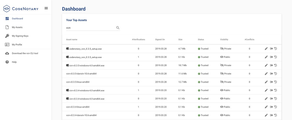 Codenotary's tweet image. CodeNotary 1.1 has been released #CodeIntegrity #Codesigning #CodeNotary #Dashboard #Release vchain.us/codenotary-1-1…