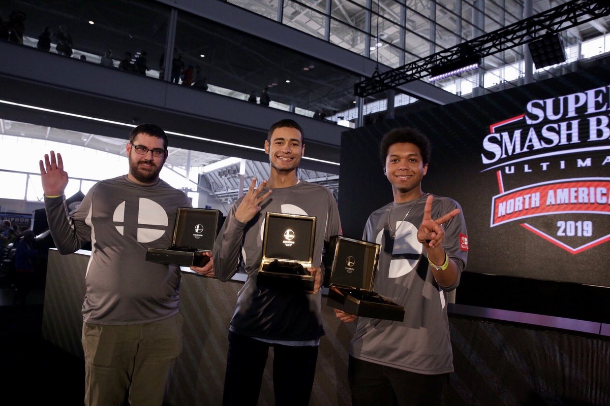 NintendoVS's tweet photo. Congratulations to Poltergust, Devonte, and Wrath for taking home the #NintendoNAO19 #SmashBrosUltimate gold for the Southeast region! We’ll see them back in action at the World Championships in Los Angeles on 6/8! 🏆 https://t.co/jxYd58rJTi