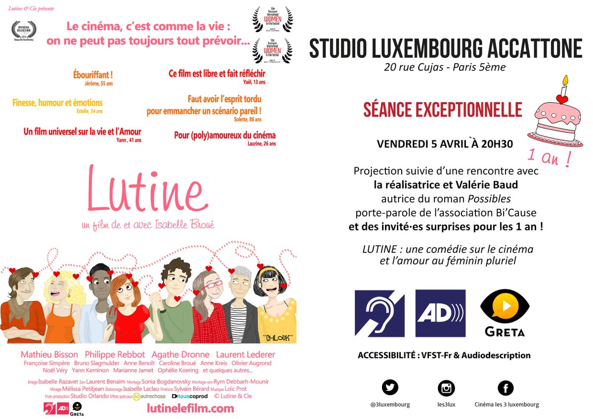 IsaLutine's tweet photo. Dernière ciné-rencontre pour #LUTINE à l'Accattone le 5 avril avec Valérie Baud, autrice de POSSIBLES et porte-parole de @AssoBiCause, et Anne Ziégler, psy et autrice de LA JALOUSIE AMOUREUSE. Suivie d'un cercle de parole. 
#polyamorie #polyamour #AmoursPlurielles https://t.co/2doVACU5eX