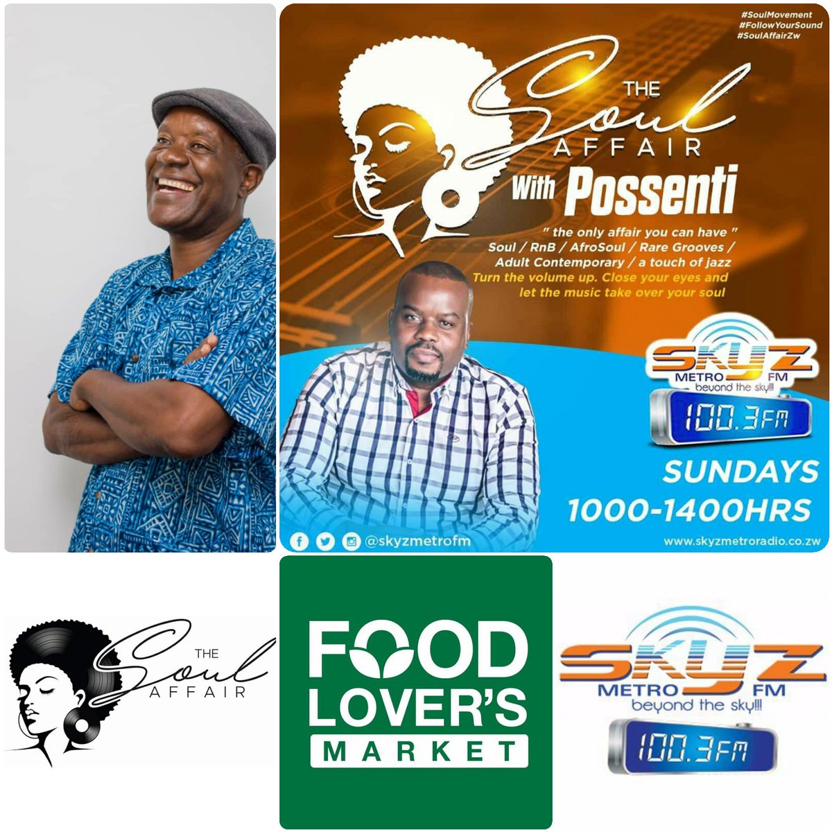 PossentiNdaba's tweet photo. Make a date with me on Sunday 31st March 2019. This week its #Episode12 of #Season2 of the #SoulAffairZw on @SkyzMetroFM from 1000-1400hrs. My guest between 1200-1300hrs will be #HudsonSimbarashe
#FoodLoversMarketByo
#SoulAffairZw
#SoulMovement
#FollowYourSound
#Esabantu https://t.co/YtbYz4Rlyi