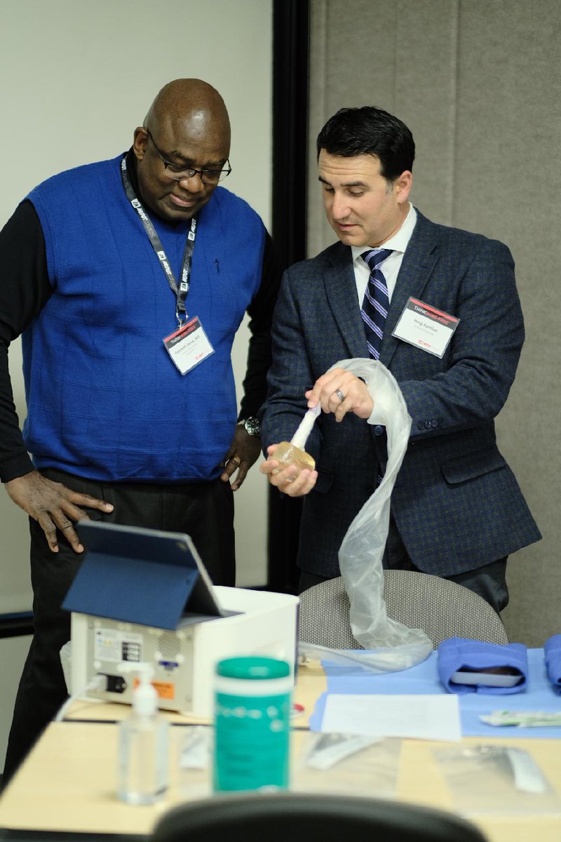 MeritMedical's tweet photo. Think #WireFreeโข attendees at the Merit Education Center receiving hands-on experience with reflector placements and lumpectomy techniques. #breastconservation #saviscout For more info on future classes visit: https://t.co/6rMBxK10Za https://t.co/IAFQcLdBrD