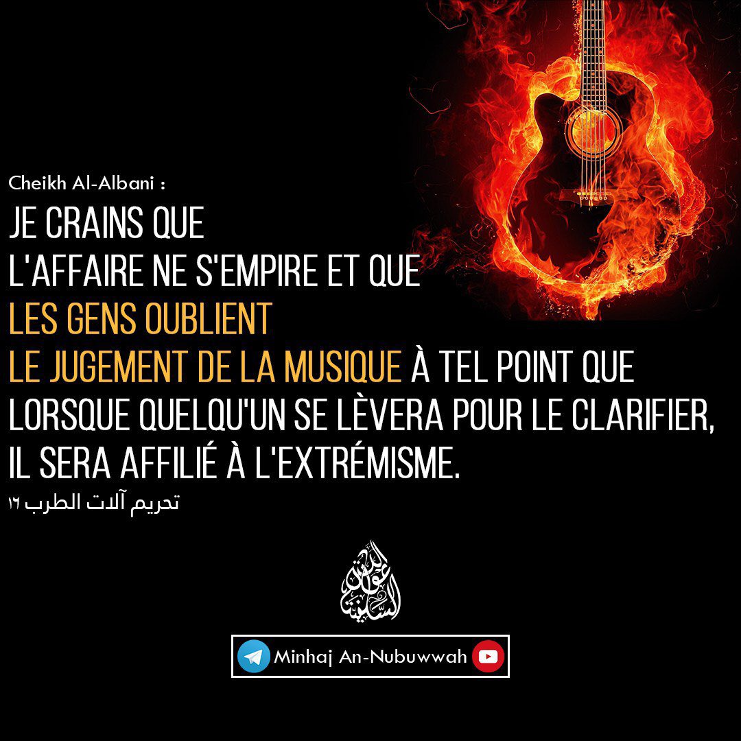 EBU_ILHAN's tweet image. 👤 Cheikh Al-Albānī:

« Je crains que l’affaire ne s’empire et que les gens oublient le jugement de la musique à tel point que lorsque quelqu’un se lèvera pour le clarifier, il sera affilié à l’extrémisme. »

📘تحريم آلدت الطرب ١٦

#Laxiste #Daعwa #Musique