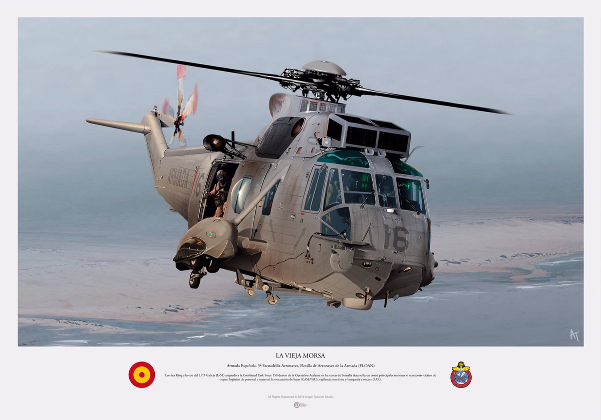 AngelTrancon's tweet photo. SH3D Sea King de la 5ª Escuadrilla de la Flotilla de Aeronaves (FLOAN) de la Armada Española. Próximamente en mi tienda online.
#SH3D #SH60B #SH3DSeahawk #SeaKing #Morsa #Sikorsky #5Escuadrilla #FLOAN #OperationAtalanta #armada #armadaesp #armadaespañola #angeltranconstudio https://t.co/tA6Fw5Xp9B