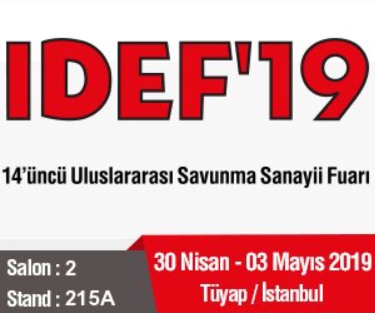 30 Nisan-03 Mayıs tarihlerinde Tüyapta düzenlenecek IDEF’19 Uluslararası Savunma Sanayii Fuarında milli imkanlarla üretilen ürünlerimizle Salon:2 Stand:215A yerimizi alıyoruz.. Davetiye talepleriniz için : info@karmetal.net.tr <a href="/myilmazbay/">M.Yılmaz Bayramoğlu</a>