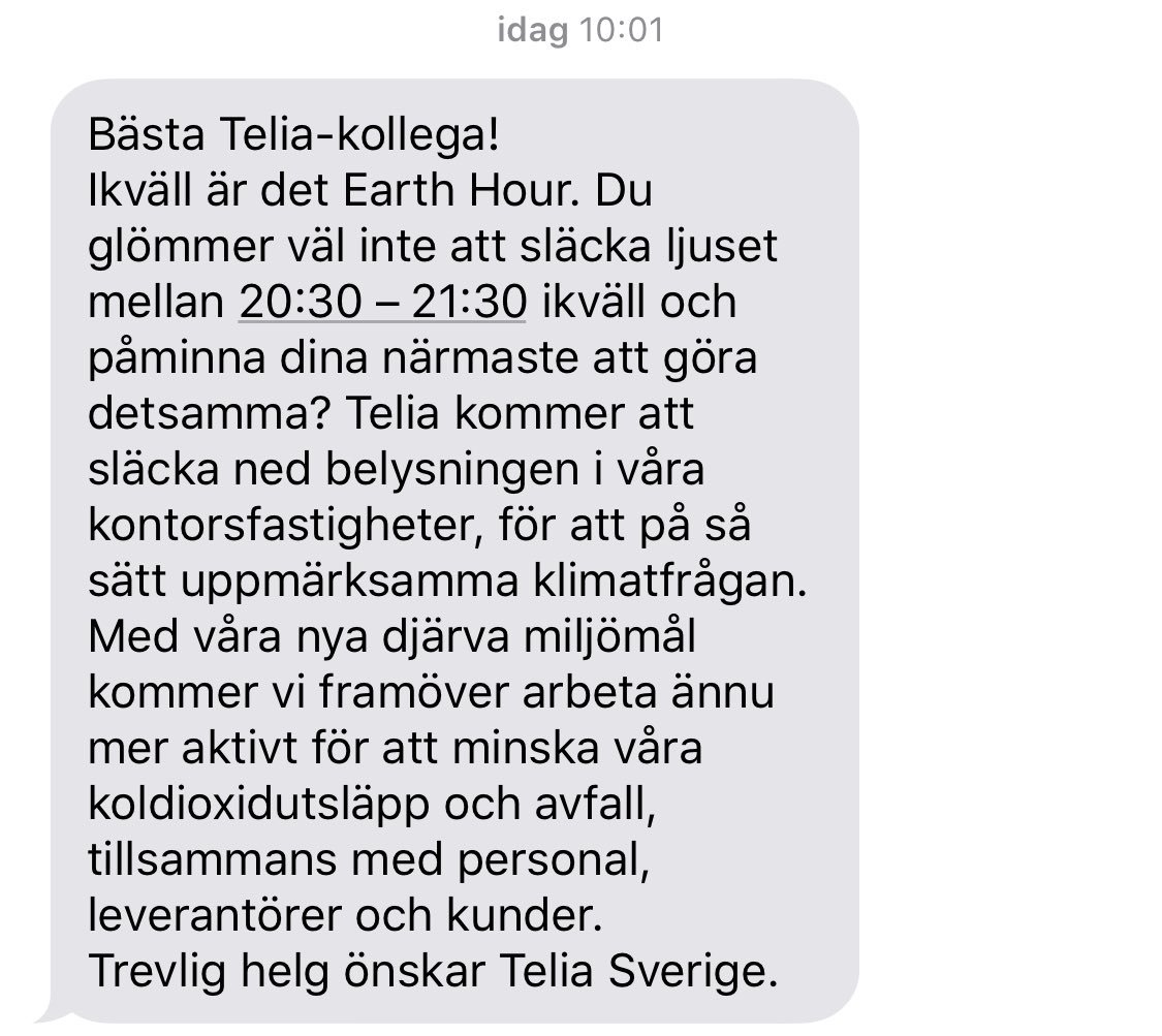 RobinStromsten's tweet photo. Snart drar vi ur sladden och sparar på miljön 🐼🔌♻️ #EarthHour #peopleoftelia @WWFSverige @TeliaSverige https://t.co/PHTt1AKukd