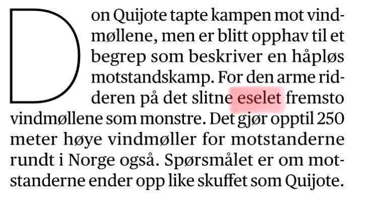 Svinepels's tweet photo. @TrineEilertsen Don Quijotes hest, Rocinante, var ikke en hest av høyeste kvalitet, men like fullt en hest - og ikke et esel. https://t.co/BkZV3KPwvb
