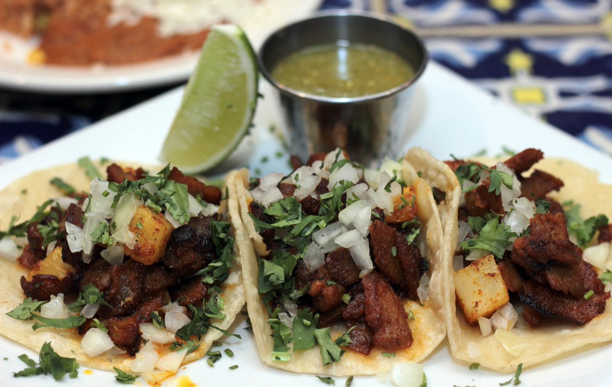 CASAROMERO72's tweet photo. have you tried Tacos al Pastor? these tacos are perfectly seasoned pork meat served on corn tortillas and perfectly balanced with grilled pineapple and tomatillo sauce. https://t.co/McqPLU7ApI