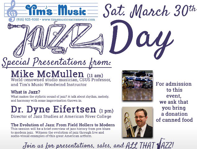 rockinrobynee's tweet photo. Today 1 p.m. Tim's Music - All Things Jazz History. Free #Sacjazz #TimsMusic #Jazzhistory https://t.co/IKCfMR6krI