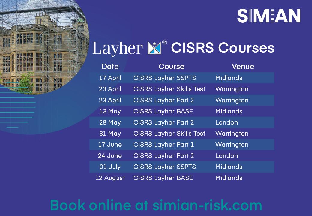 We're pleased to announce our short-term Layher training schedule, across three of our centres. More to follow shortly!

Book here - bit.ly/2HvW0Rs