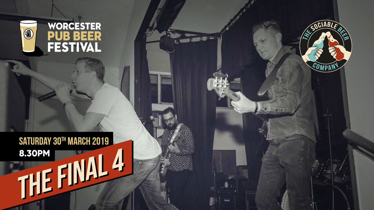 The Final 4 are playing at the brewery from 8.30pm as part of our big weekend with Worcester Pub Beer Festival! 🔥
With a red hot set-list, these guys play the best classic anthems and songs from the 90s. Expect covers of Oasis, Blur, Red Hot Chilli Peppers + more. 

#Worcester