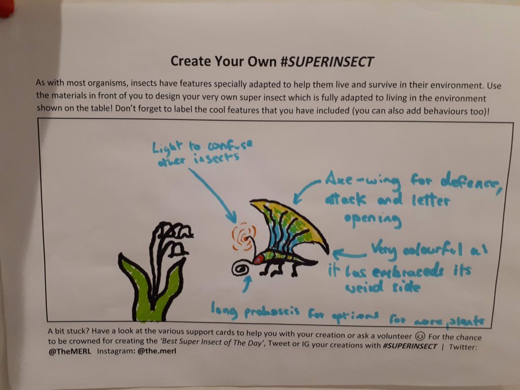 TheMERL's tweet photo. There are pros and cons to all insects, but having an axe for a wing which you can use for opening letters is decidedly a pro.
Well done to whoever drew this at our last #TheMERLLate - youโre our #SuperInsects winner! https://t.co/lLIrBHlYCB