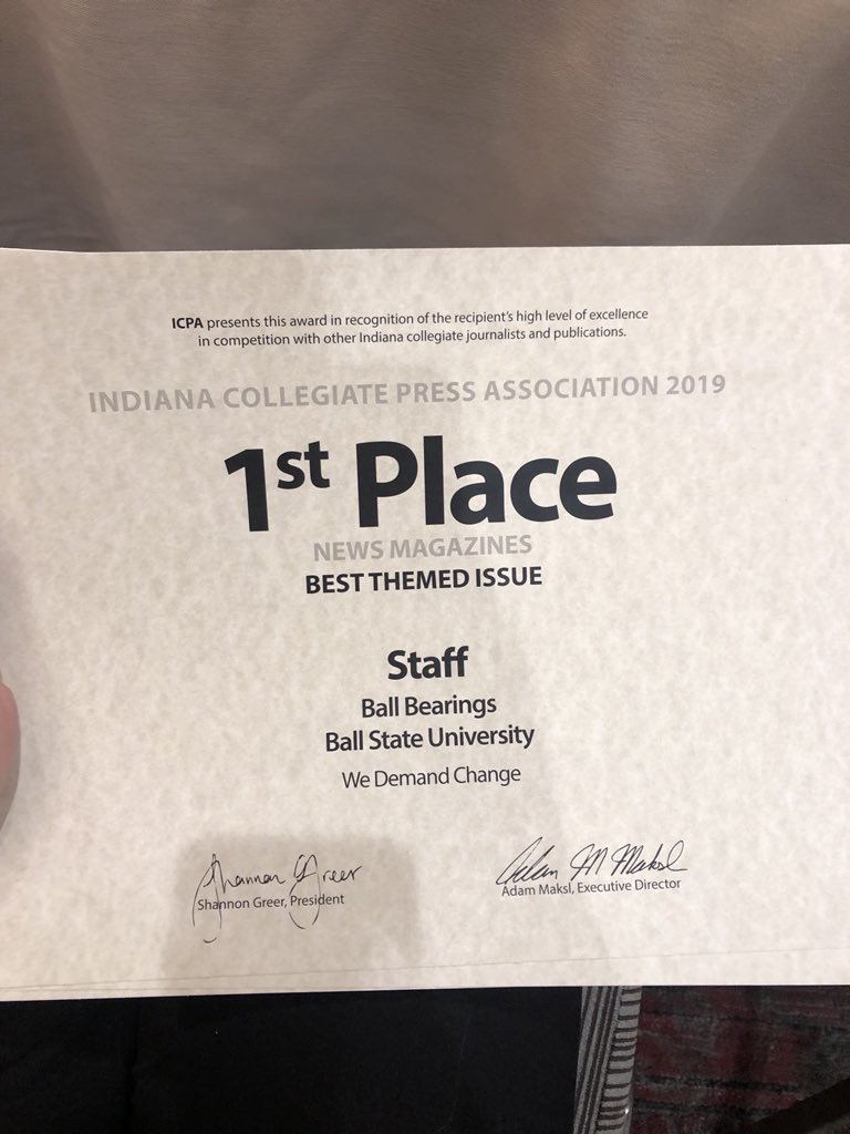 LisaRenze's tweet image. This is awesome and so absolutely deserved. The @ballbearingsmag team did a fabulous job with this issue (with every issue truly) and it’s great to see their hard work rewarded! ballbearingsmag.com #collegemedia #magazinelife #icpa19