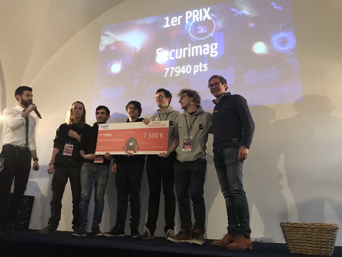 sogeti_fr's tweet photo. 🥁 Et les grands gagnants du #SogetiCyberEscape sont @SecurIMAG 🥇🏆 https://t.co/YFMiijAcaq
