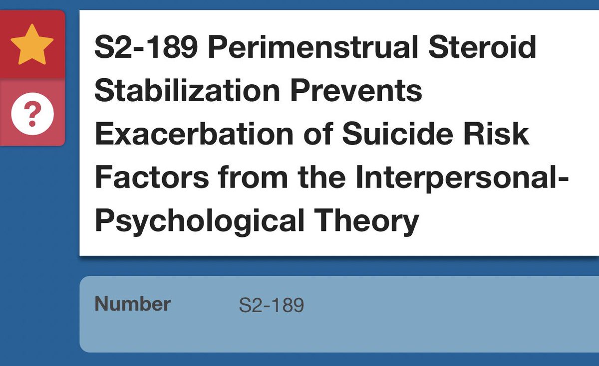 Tonight at 6:45pm~ Come to poster (S2-189) to see CLEAR Lab member Maddie Divine present results from our exciting clinical trial of hormone stabilization for women with chronic suicidal thoughts and behaviors! #SoMepsychs #adaa2019