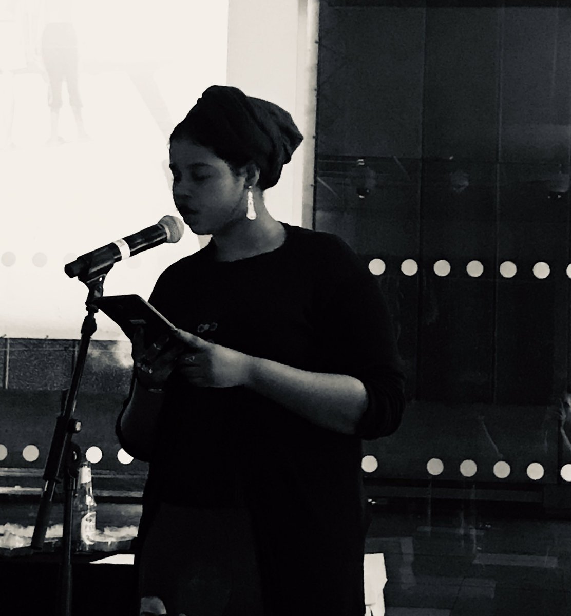 photofusionUK's tweet photo. The incredible @RuffneckRefugee performs her powerful and poignant poetry to close our #CriticalContemplations #OnRepair @haywardgallery in response to #KaderAttia https://t.co/wolvbe199g