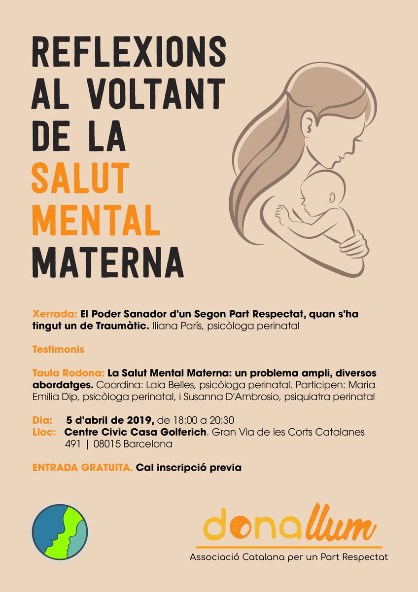 Y el viernes que viene estaremos en el centro cívico Casa Golferich hablando sobre distintas cuestiones en torno a la salud mental materna. La entrada es gratuita pero hace falta inscribirse aquí: donallum.org/blog/reflexion… #saludmentalmaternaimporta #psicologiaperinatal <a href="/DonaLlum/">Dona Llum</a>