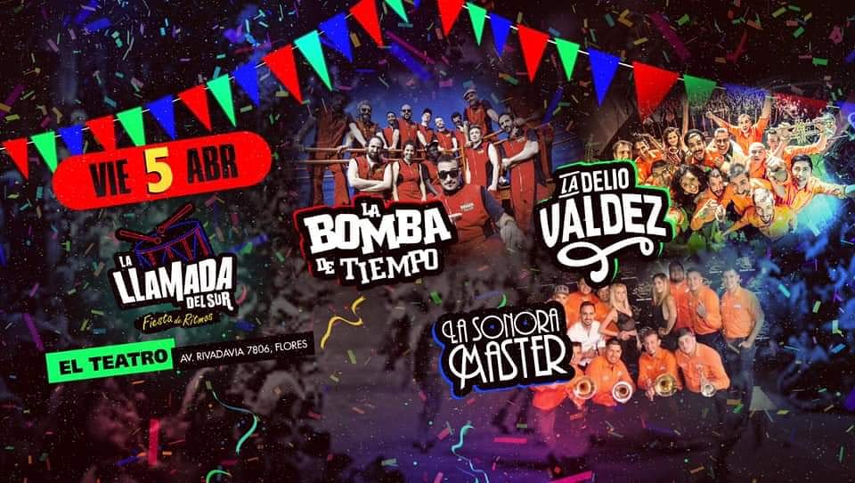 #AgendaVol1 
Hay nueva edición de "La Llamada" en Flores con <a href="/LaDelioValdez/">La Delio Valdez</a>, <a href="/labombadetiempo/">La Bomba de Tiempo</a> y <a href="/lapoderosasonor/">La Sonora Master</a>!
📆  Viernes 5 de abril
📌 <a href="/teatroflores/">Teatro Flores 🎭</a>
🎫 Anticipadas en Microcentro (Cerrito 814),Villa Del Parque (Nazca 2098),Ciudadela (Padre Elizalde 194) y sistema <a href="/tuentrada/">TuEntrada.com</a>