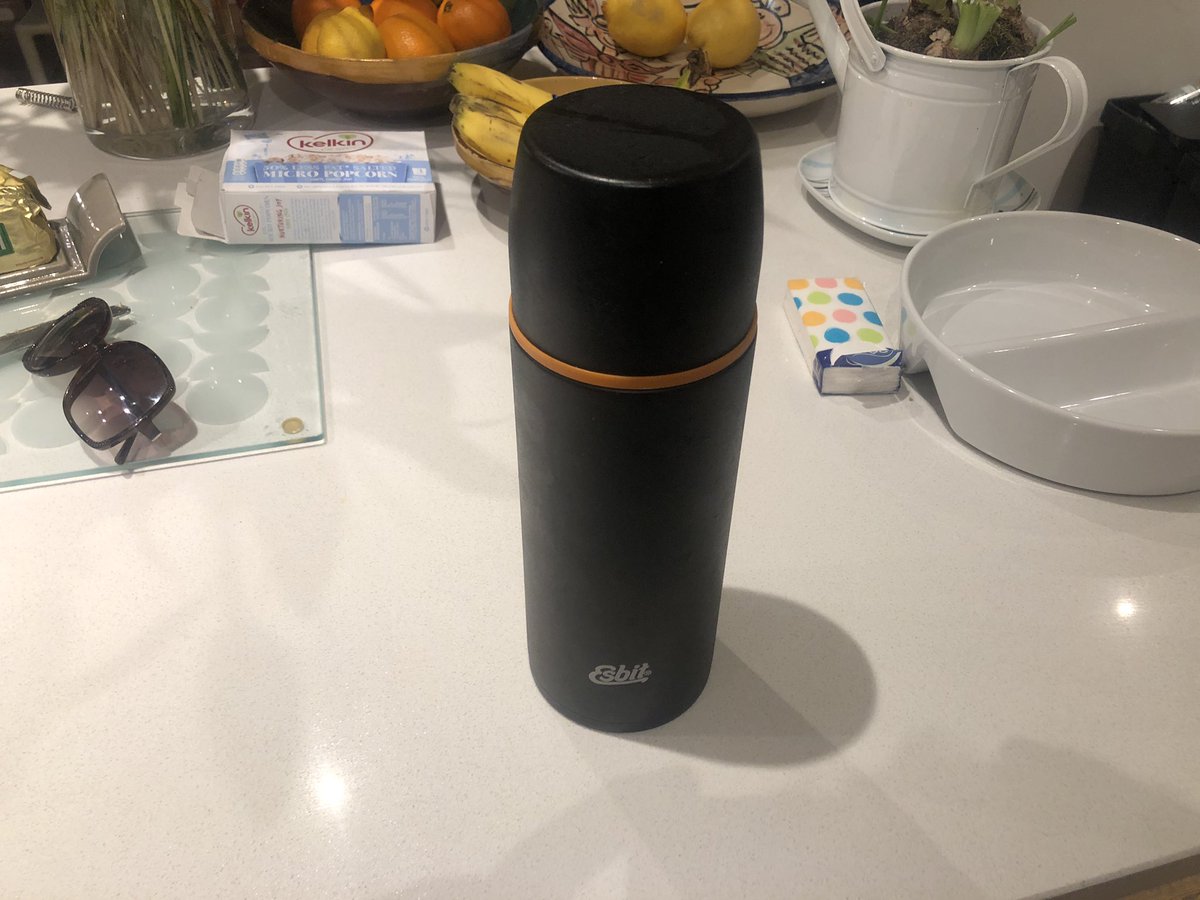 mediamurray's tweet photo. Sweet Jesus - just arrived into the kitchen to find a visiting child talking to my thermos flask. She thought it was an #Alexa ! https://t.co/xSh3owoDEU