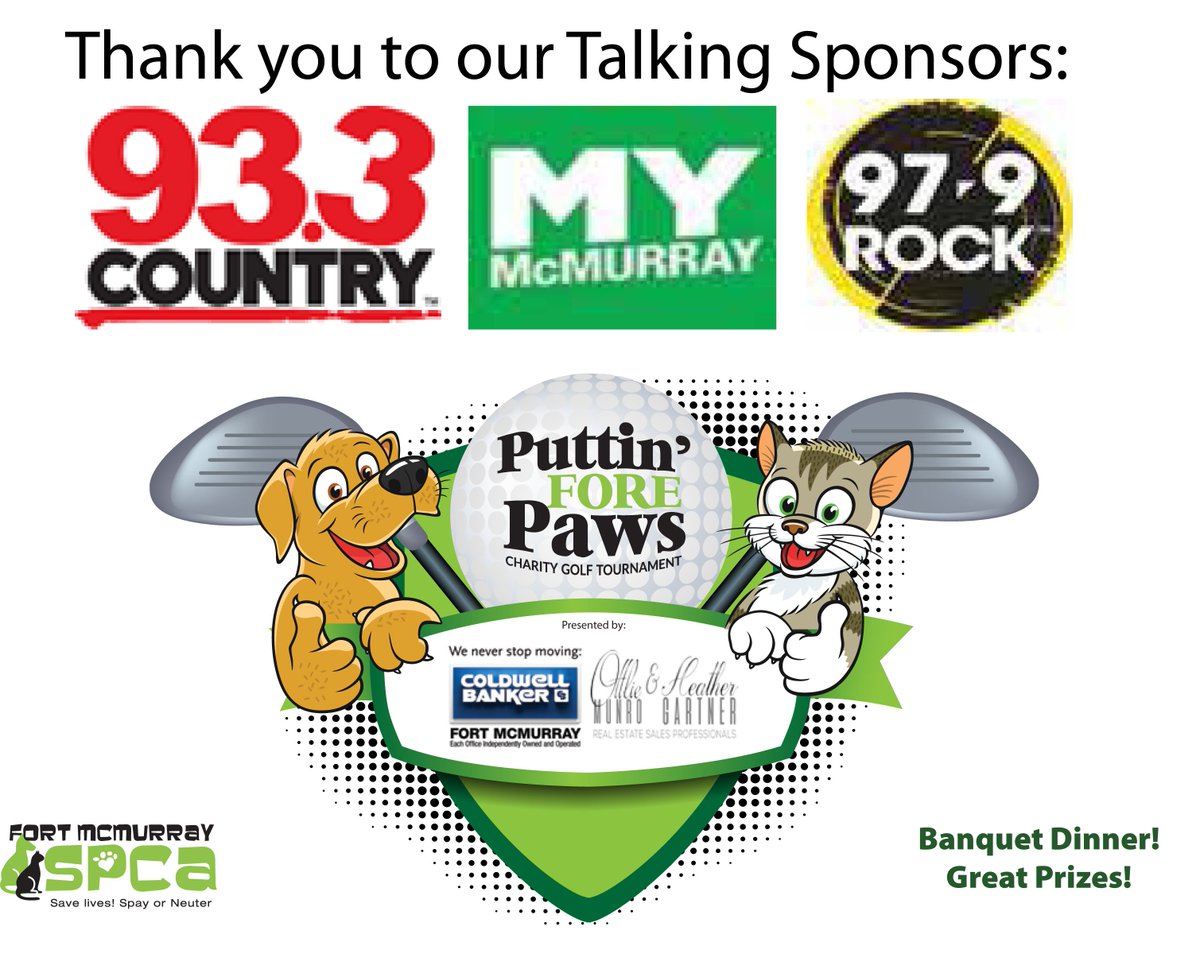 FMSPCA's tweet photo. Thank you to @979Rock @country933fm and @YMMNews for becoming our Puttin’ Fore Paws Talking Sponsor!  Join us for a great day of golf Friday June 21 and help support the animals at the #fmspca #ymm Click here to sign up: https://t.co/ElEwuEUydZ #puttinforepaws #woof #meow #golf https://t.co/amrcdxz6zt