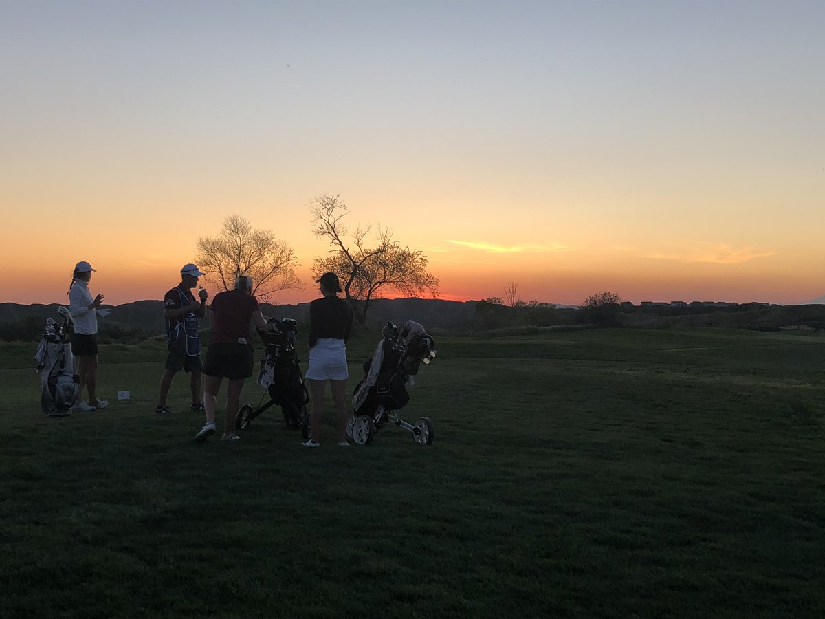 RobHernandezGLF's tweet image. That is ex-@BadgerWGolf Lexi Harkin’s group waiting on the group ahead of them on No. 18 @ROAD2LPGA IOA Championship. #hellosunset