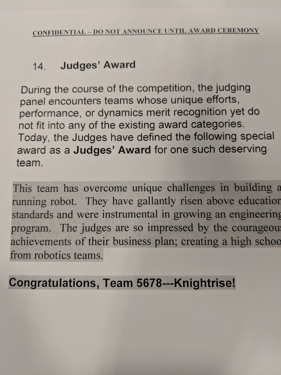 Team_5678's tweet photo. We won the Judges Award! Congrats to all the teams who competing as well as those going to Houston!

#OMGRobots https://t.co/7VrzemhafN