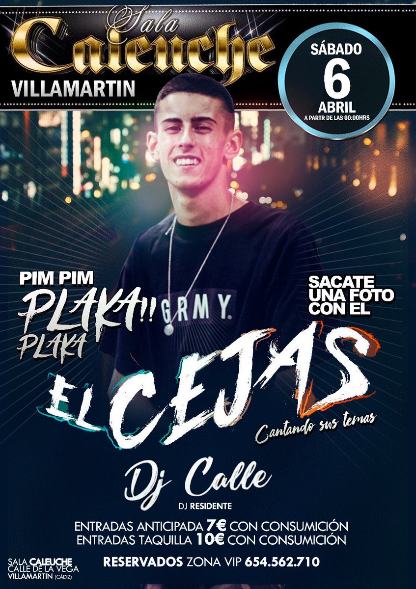 TAMBIÉN 🎉🎉FIESTA PARA MAYORES 🎉🎉Tendremos a “EL CEJAS” en Sala Caleuche el Sábado día 6 de Abril, 🎊. 00:30 abrimos las puertas, el espectáculo está garantizado...‼️
🎟anticipada + copa 7€
🎟taquilla + copa 10€ 
<a href="/AlltoMontellano/">Alluntam. Montellano</a> @LOMEJORDECADIZ