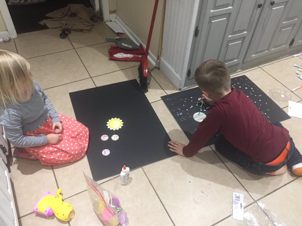 MrsAndrajack's tweet photo. Sawyer loves space right now so he and Leighton asked to make solar systems for their rooms. Don’t look too closely...there was a lot of artistic license taken! ❤️❤️ #familydaysaturdays #makingmesses #makingmemories https://t.co/dlYhN5T7O3