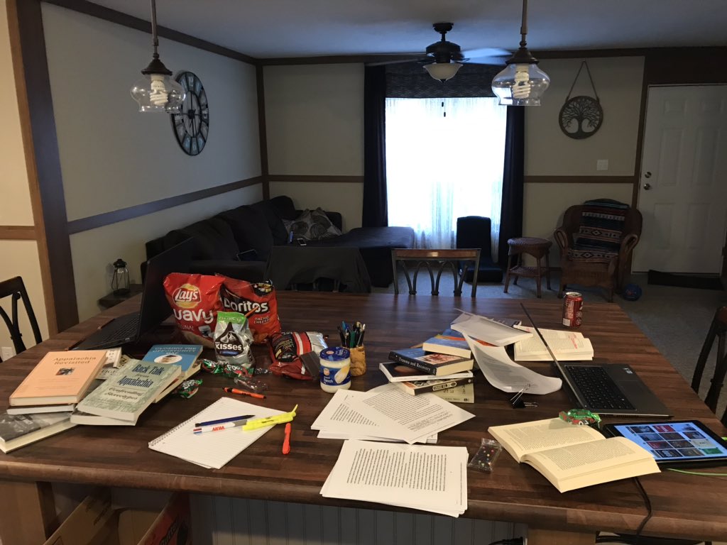 SumerMusick's tweet photo. Research party at @AJ_Slone’s house #PhDLife #deadlinesapproaching #sendhelp #andpizza https://t.co/bJgvfJUC8O