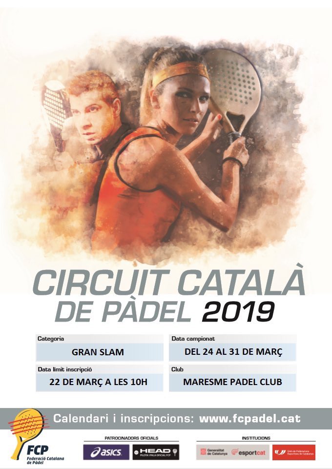 Diumenge de Finals al 
#GranSlamFCP del 
📍<a href="/MaresmePadel/">Maresme Padel Club</a> 

🚺 Final Femenina
A les 10:30h jugaran <a href="/NelaBrito/">Nela Brito</a> <a href="/aranzaosorou/">Aranzazu Osoro Ulrich</a> vs <a href="/XeniaClasca/">Xènia Clascà</a> <a href="/laia_bonilla/">Laia Bonilla Torres</a> 

🚹 Final Masculina
A les 12h jugaran <a href="/ruben7rivera/">Ruben Rivera</a> <a href="/tonibuenog/">Toni Bueno Gomez</a> vs <a href="/EnricSanmarti/">Enric Sanmarti</a> <a href="/jordiju10/">jordi</a> 

Us hi esperem!
