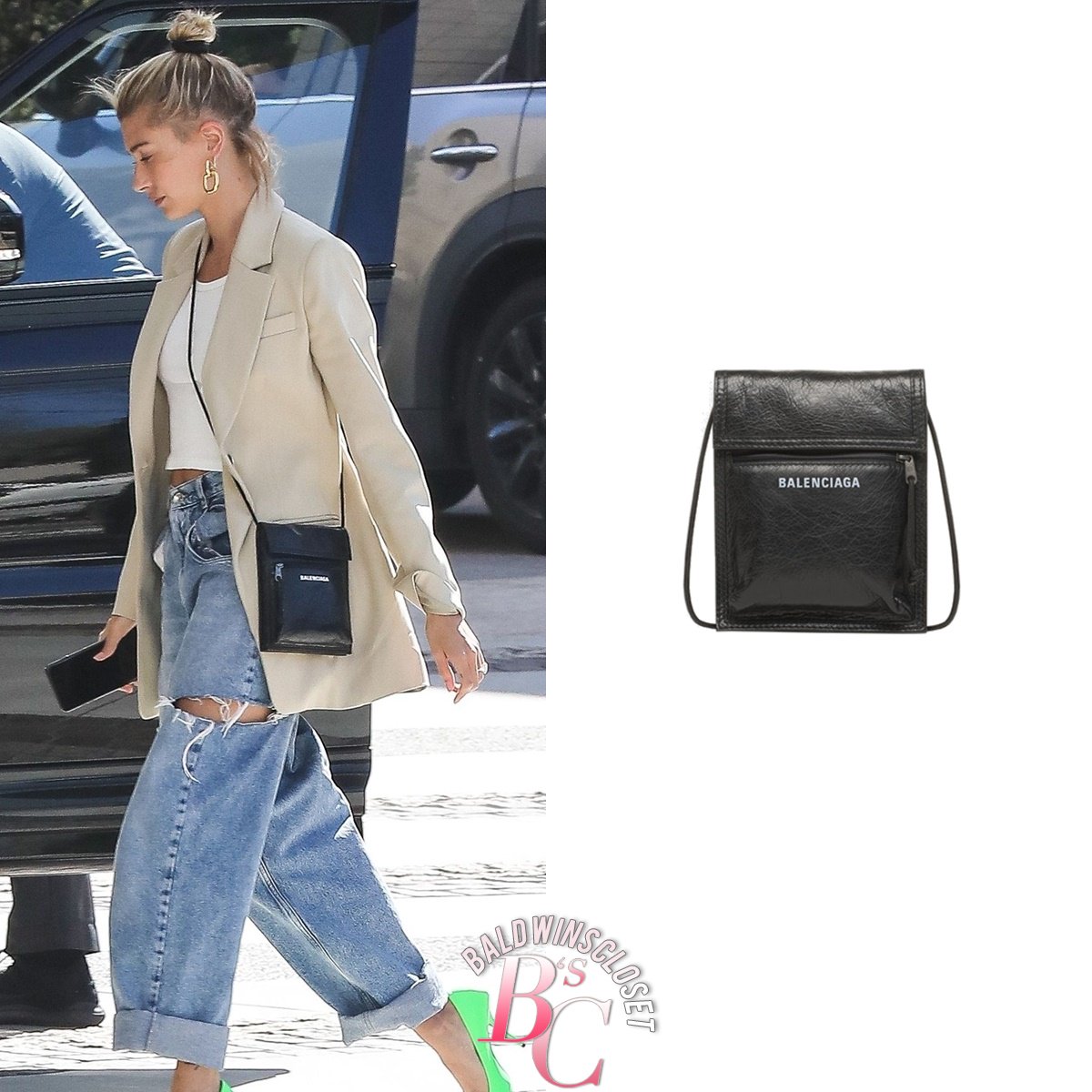 hailey bieber rocks louis vuitton fanny pack as she arrives at