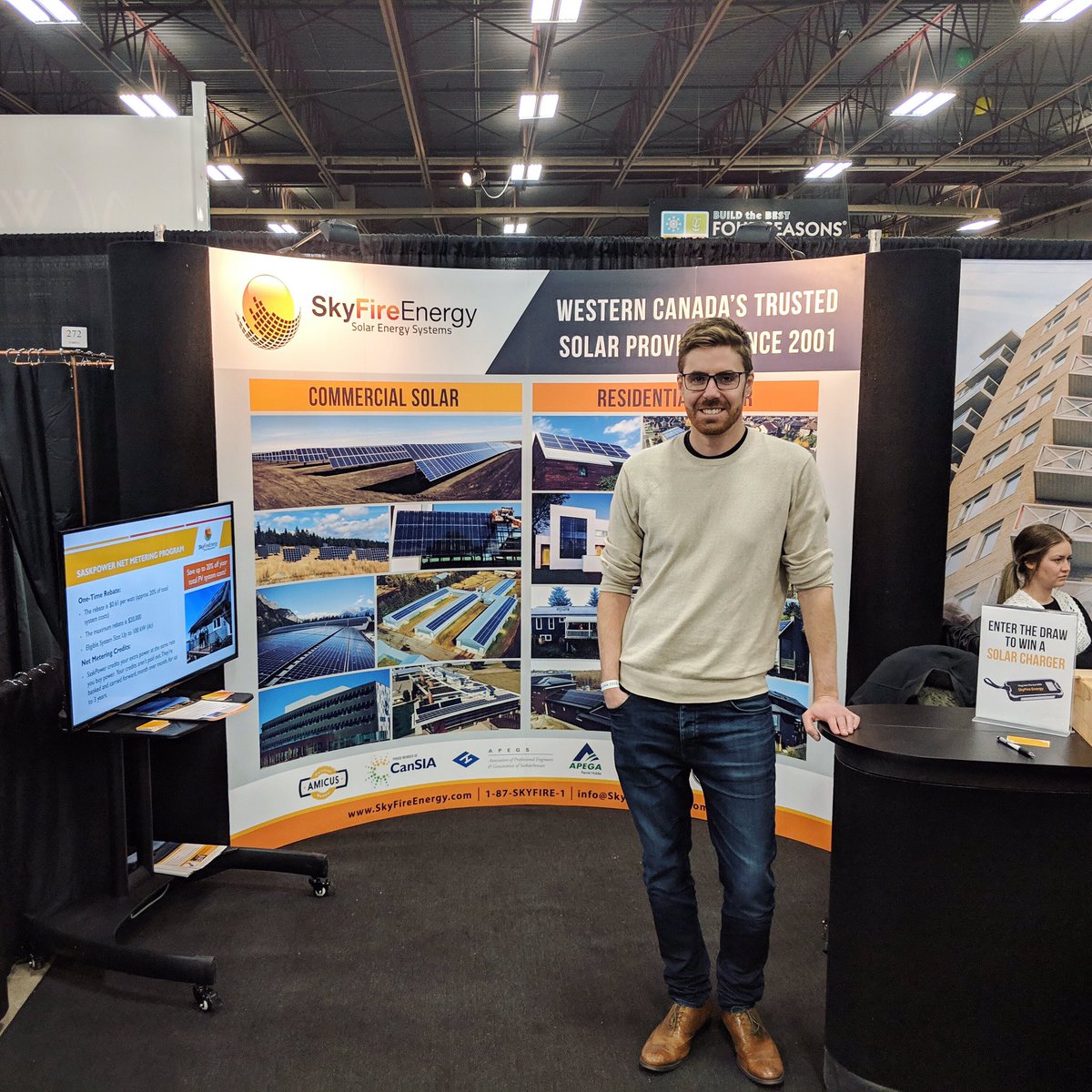 SkyFireEnergy's tweet photo. Meet with our local Solar Specialist, Will, at the #ReginaSpringHomeShow this weekend to learn how you can take advantage of the cost saving benefits of #solar. @SaskPowerβs Net Metering rebate and program makes solar more affordable than ever.
https://t.co/dPaRVnuy7I
#regina https://t.co/prtHRg2sU4