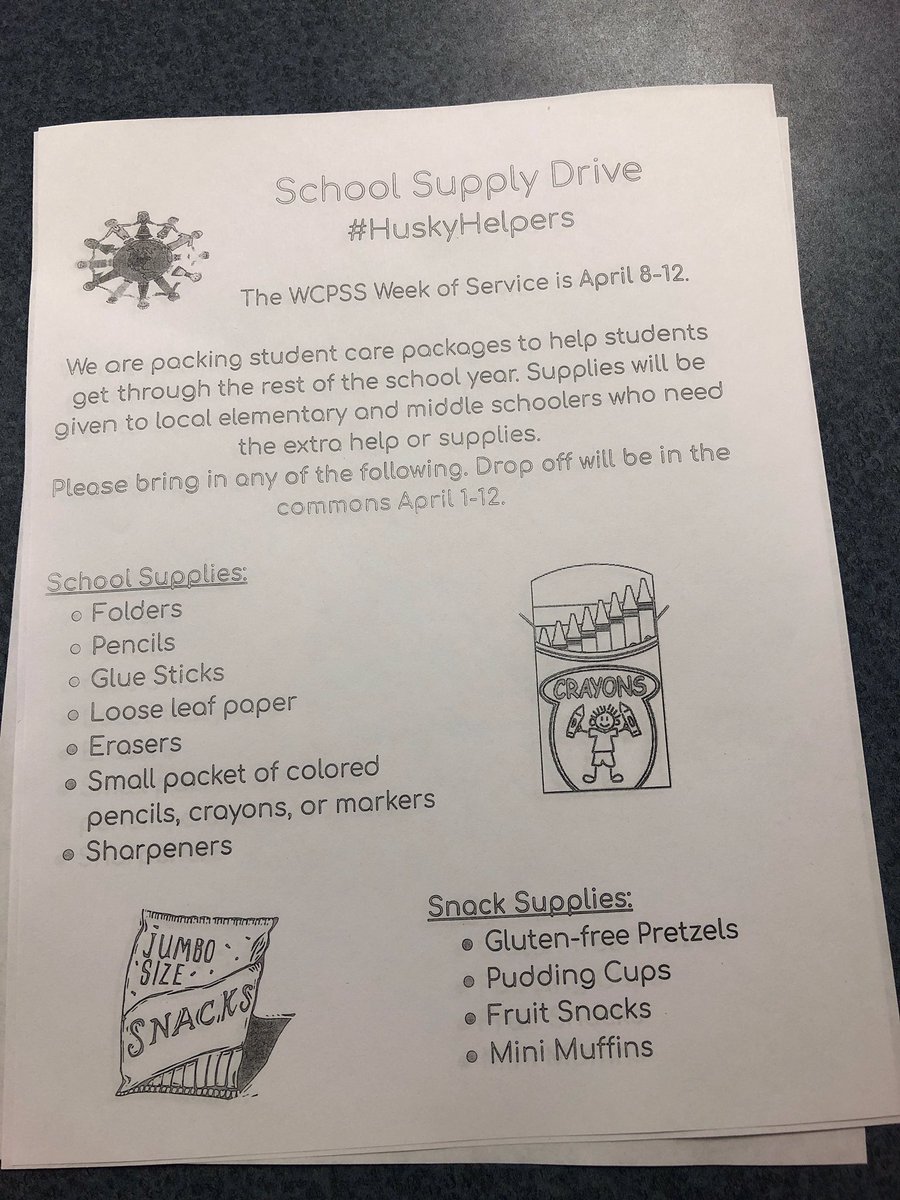 Donate to the School Supply Drive! 30 minutes for each item, 2 hours maximum. All supplies will be donated to local elementary and middle school students to end the year strong 🤓💪🏼