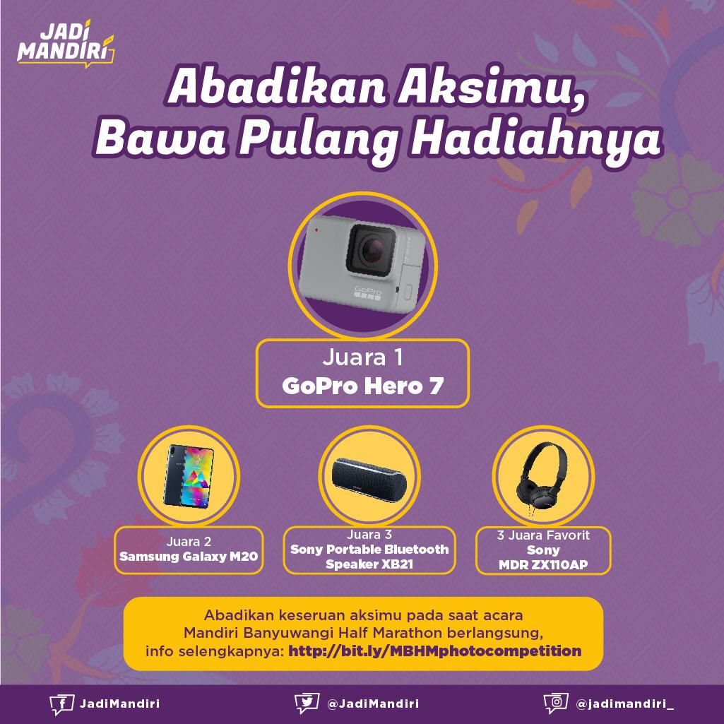 DiCapriadi's tweet photo. Hadiahnya mantap pula bre, ada Gopro, Smartphone, Speaker Bluetooth keren sampe Headset keren. Gass bre ikutan #MBHMPhotoCompetition 
#MandiriBanyuwangiHM2019 https://t.co/5eSbc38z5j