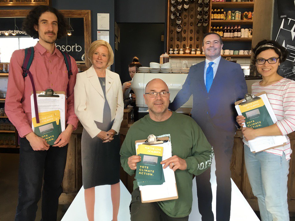 CarbonConvoCA's tweet photo. @ClimateHubYYC is door knocking during the #abvote2019 election campaign. Every Party needs a strong, credible plan to address #climatechange. Today we met up at @Cafegravity to launch out into Inglewood &amp; Ramsay. #abpoli https://t.co/PpknkzJdb5