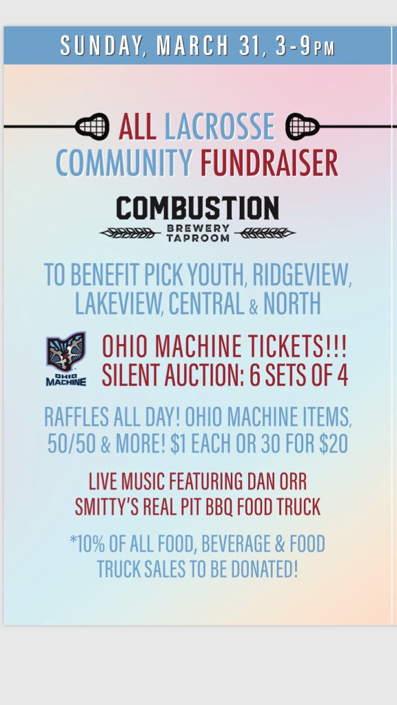 LuTodd528's tweet image. Sunday at @CombustionBT 3:00 pm. All Lacrosse community fundraiser.