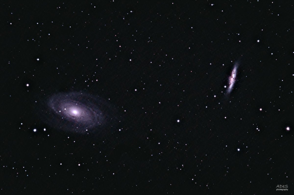 adoldesa's tweet photo. Last night's photo shoot of Bode's nebula and the cigar galaxy (M81 and M82), both galaxies in the constellation of Ursa Major. One of my favourite all-year targets! 17x600", ISO2k #astrophotography #ukastro #galaxies #UNIVERSE #nikonphotography #SkyWatcher https://t.co/yDKp15pSBz