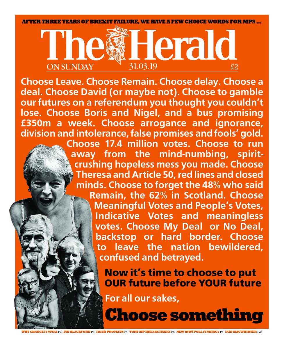 heraldscotland's tweet photo. With no end to the #Brexit chaos in sight, unrest growing and No Deal looming, we decided it was time to speak out, to demand that MPs set aside party politics and personal power games and work together – for the good of everyone.
#HeraldonSunday 
https://t.co/uEXK4M8006 https://t.co/qA5b3ciCIZ