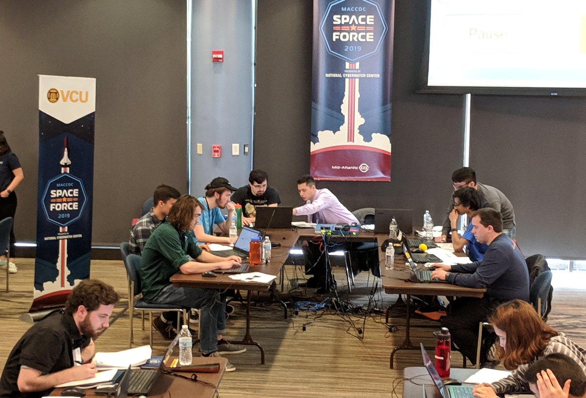 VCUCyber's tweet photo. After a 2 day test of #infosec skills and endurance, we are pleased to announce our 2nd place finish at #MACCDC! Congratulations to @cnsatuva for securing the win, and good luck at NCCDC! Thanks to all the organizers, volunteers, and sponsors for running such a great event! https://t.co/LmQL5UViYD