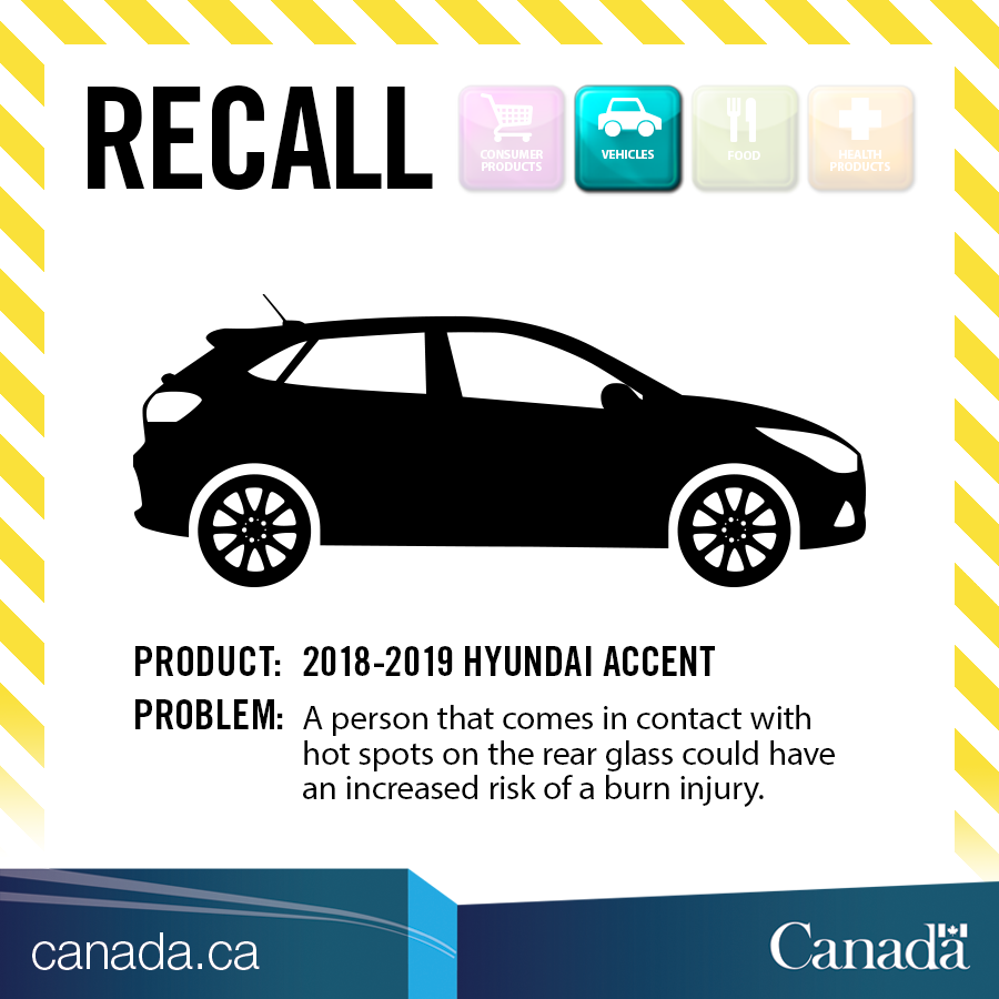 Transport_gc's tweet photo. #Recall: Hyundai Accent. Certain 5-door cars, when the rear defroster is switched on, the rear glass can develop hot spots. This could increase the risk of a burn injury if a person were to come into contact with the hot spots on the rear glass. 
https://t.co/qBjW9Pjtpx https://t.co/ue34ejBQ8t
