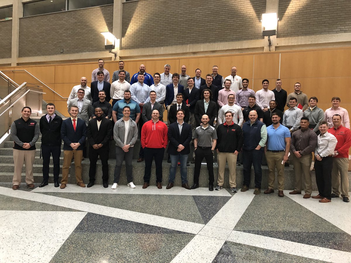 CoachTomWatts's tweet photo. OWU FOOTBALL CAREER DAY! Amazing to see so many successful alums giving back, and proud of our guys striving to be the best #RedBlackAttack #FOE https://t.co/LHtRAMj0PR