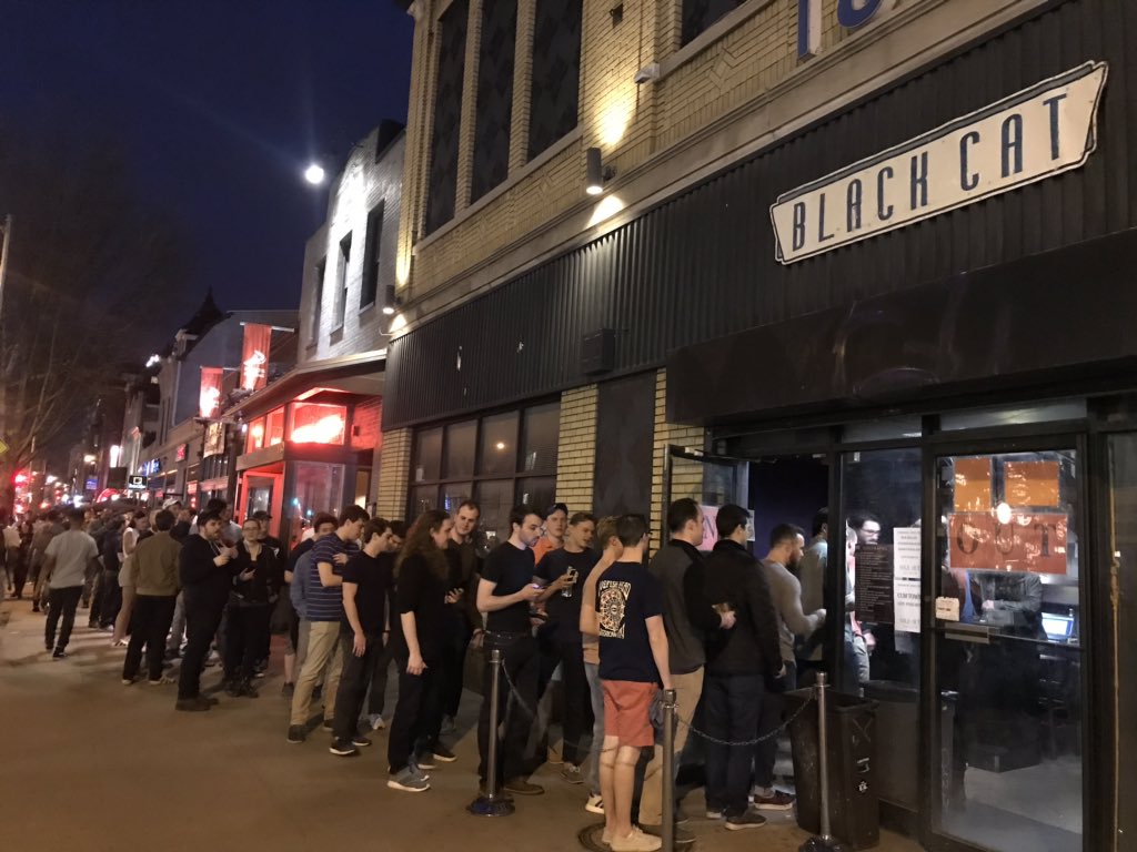 Line wayyyyyy out the door for @adamfriedland, @stavvybaby2, and Nick Mullen