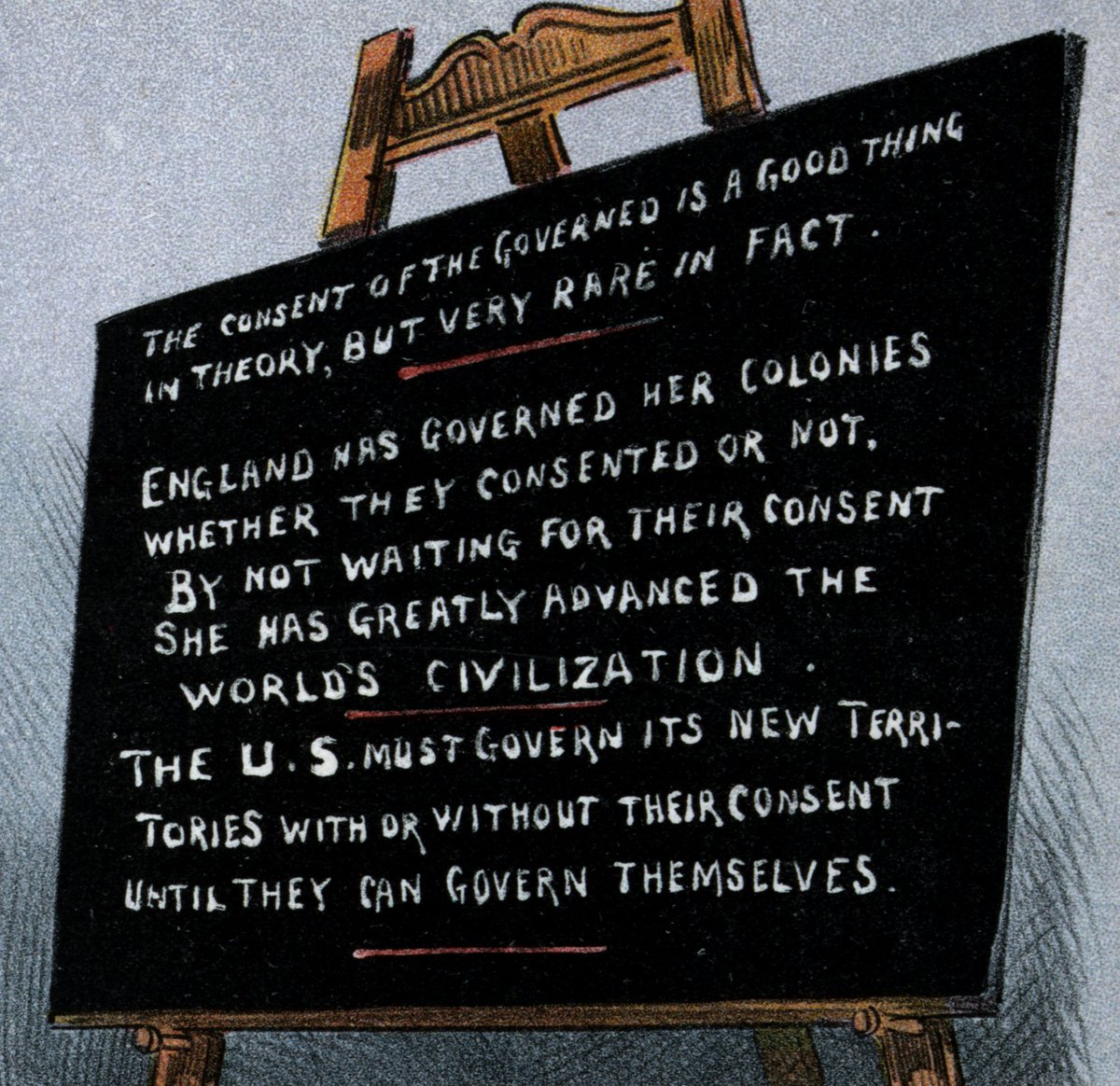 I had seen this 1899 political cartoon about the USA's new colonial empire many times, but only in smaller scans where the whiteboard and other small text could not be read.