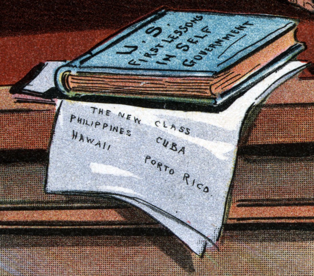 I had seen this 1899 political cartoon about the USA's new colonial empire many times, but only in smaller scans where the whiteboard and other small text could not be read.