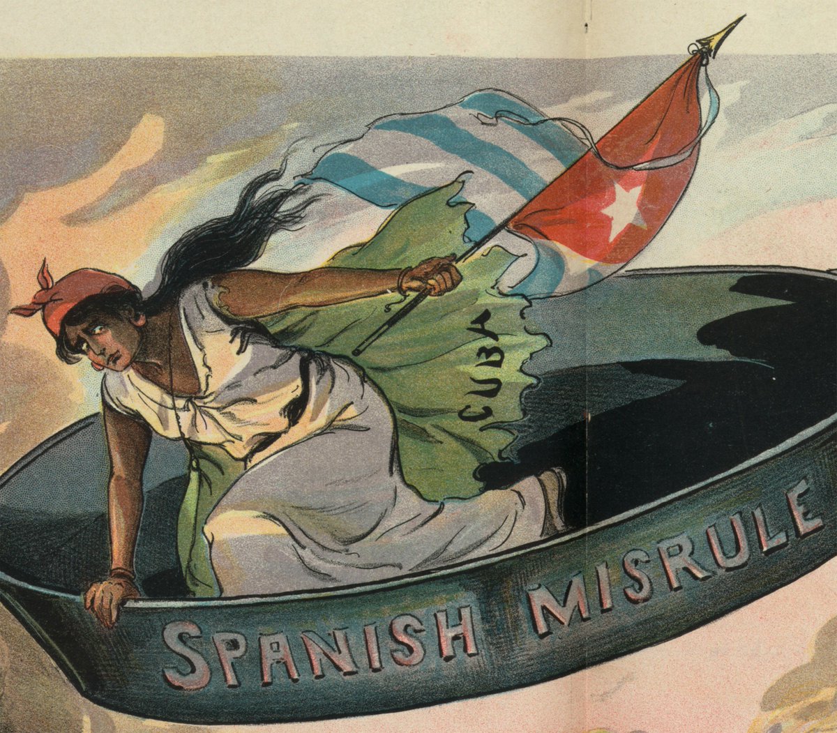 Flag nerds will note that the Cuban flag is depicted with light blue stripes, and ponder its significance. The very earliest Cuban flags (from c. 1850) were dark blue stripes.