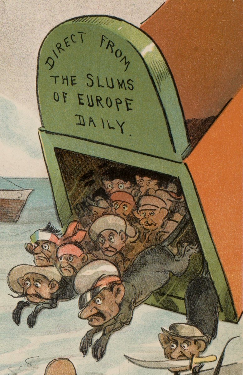 Here's a 1903 Dalrymple titled "The unrestricted dumping-ground." Yikes. The man in the thought bubble is President McKinley, who'd been assassinated a couple years before by Polish-American anarchist Leon Czolgosz (US born).